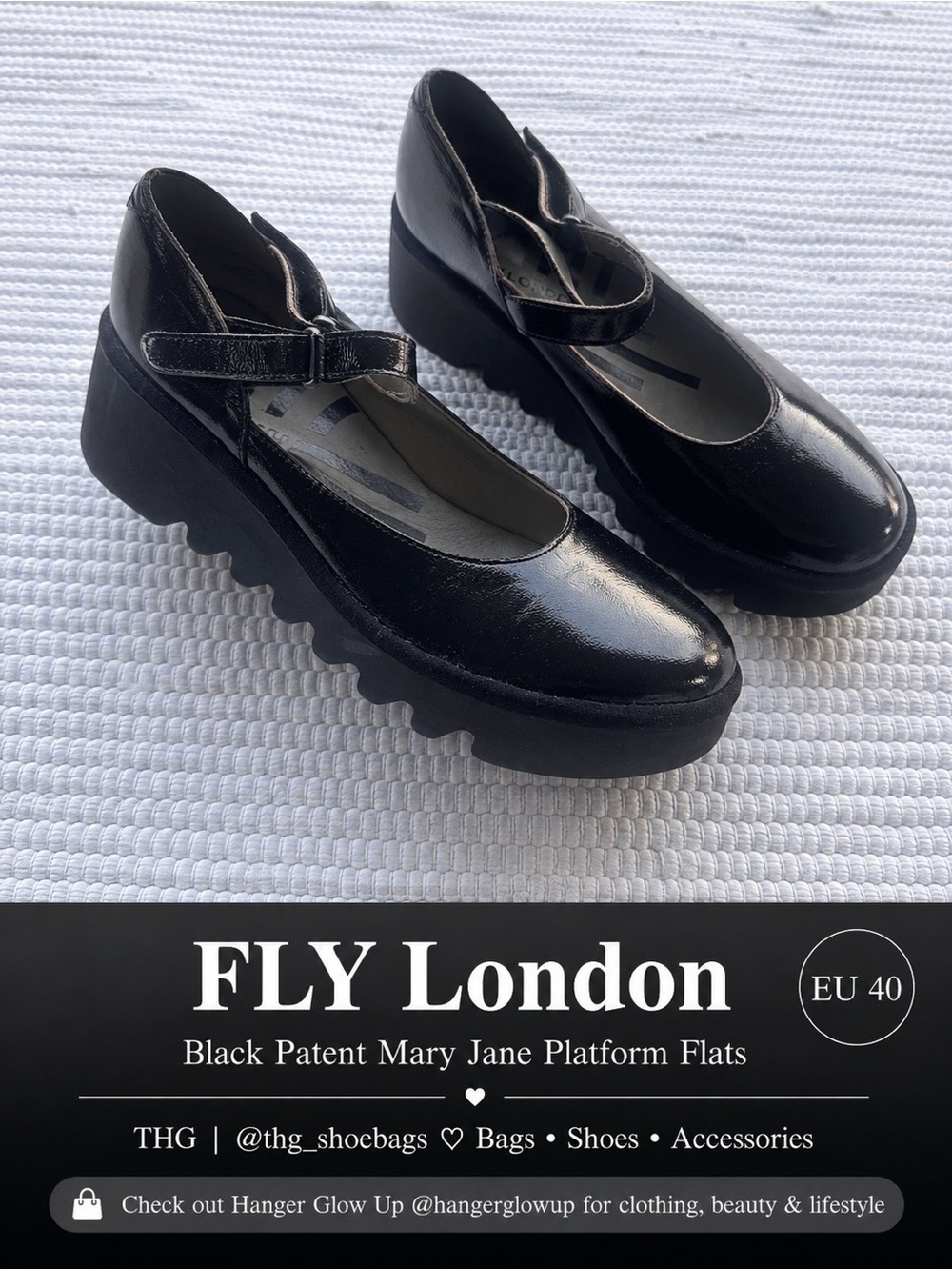 FLY London Black Patent Mary Jane Platform Shoes EU 40 Chunky Comfort Leather